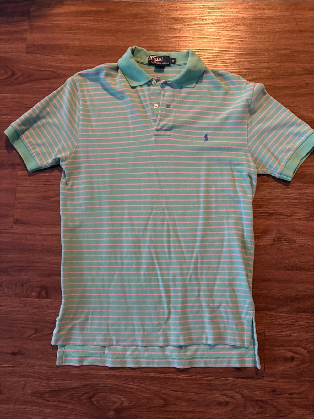 Polo by Ralph Lauren Mint Green & Pink Stripe Polo, 90's Vintage, size small